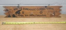 Vintage Hoppy's Bunkhouse Clothes Corral Wood Coat Hook Wall Sing.  23 1/2