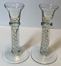 Vtg Pair of Glass Taper Candle Stick Holders Whimsy Whimiscal Swirl Design Decor picture