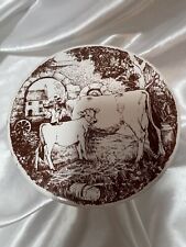 Vintage Jersey Pottery Cow Round Ceramic Trivet Cork Base Marked Channel Islands picture