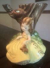Vintage Josef Originals Girl W/Yellow Dress Tree Trunk W/Nest & Bird See Descrip picture