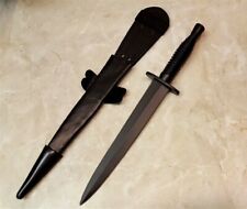 Commando Knife Black Blade Double Edge Aluminum Handle Dagger Leather Sheath picture