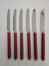 Set Of 6 Eme Inox Italy Butter Knives Round Red Handle Retro MCM picture