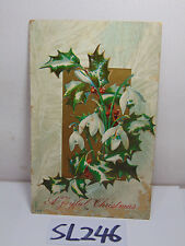 VINTAGE POSTCARD POSTED STAMP 1907 A JOYFUL CHRISTMAS HOLLY BERRY RAISED  picture
