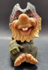 VINTAGE HENNING NORWAY HAND CARVED WOOD TROLL GNOME FOLK ART FIGURINE LAUGHING picture
