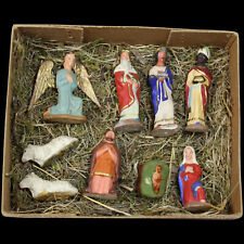 Lovely Antique Miniature Small Scale German Plaster Nativity Set picture