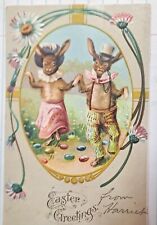 Vintage Easter Postcard, Dressed Dancing Rabbit's 1909 picture