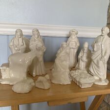 Vtg 12 Pc Ceramic Nativity Set Figures Bryon Mold Mid Century Glossy White 1984 picture