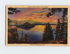 Postcard Sunset over Wizard Island Crater Lake National Park Oregon USA picture