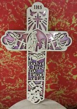 Handcrafted 10'x6” Scroll Saw Jesus IHS BODY OF CHRIST BREAD OF LIFE Wood Cross picture