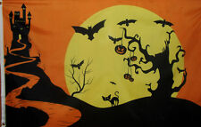 HALLOWEEN 3' X 5' POLYESTER FLAG - BATS, CATS, PUMPKINS & HAUNTED HOUSE picture