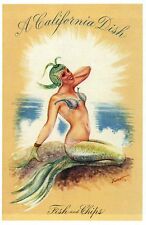 A Pretty Mermaid, A California Dish, Fish and Chips, CA Ocean -- Modern Postcard picture