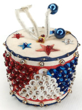 Christmas Ornament Patriotic Drum Handmade Sequin Push Pin Vintage Holiday Decor picture