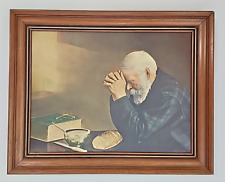 Vintage Grace Wood Framed Print 25”x 20” Our Daily Bread Frame Old Man Praying picture