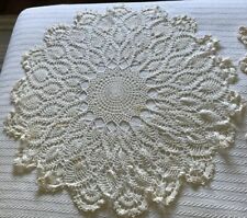 Lot Of 2 Vintage Handmade Pine Cone Crochet Doilies 33” &  27” Rd Off White picture