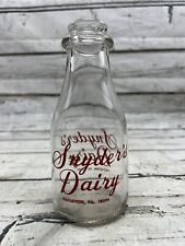 VTG Snyder's Dairy Hazleton PA Double Sided Pyro Round Pint Milk Bottle picture