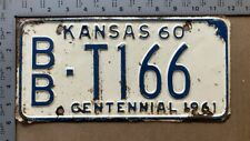 1960 Kansas truck license plate BB-T166 YOM DMV Bourbon great PATINA 14907 picture