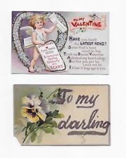 2 Vintage Valentine Postcards ** CUPID HEART ROBBERY * TO MY DARLING * GLITTER picture