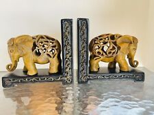 Elephant Bookends Hand Carved Body Vintage Feng Shui Oriental Decor picture