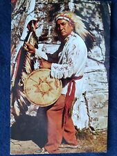 Chief Little Elk Chippewa Indian Native American Drum MI Michigan Postcard c1960 picture