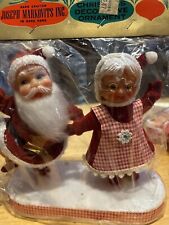 Vintage Christmas Santa & Mrs Claus Felt Flocked Dancing Figures MCM picture