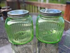 Vintage 1 Gallon Green Depression Glass Canister Storage Set picture