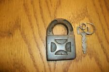 ANTIQUE 1891 WARDED BRASS PADLOCK & KEY. picture