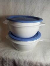 Tupperware 2 One Touch White Bowls W/ Light Blue Lids Butterfly 2514A-4 16oz picture