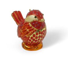Vintage Red Bird Cloisonné Trinket Box - Jeweled & Enameled Ornament picture