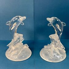 2 Cristal D'Arques Vintage Dolphin Figures Clear Crystal Frosted Ocean Wave picture