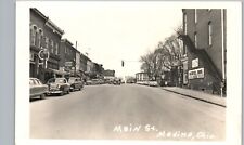 DOWNTOWN MAIN STREET 1940s medina oh real photo postcard rppc ohio history picture