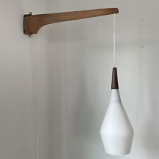 Mid Century Modern Teak Swing Arm Frosted Glass Sconce Wall Lamp picture