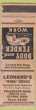 Matchbook Cover - Leonard's Mobil oil gas Elyria OH POOR Hot Dogs picture