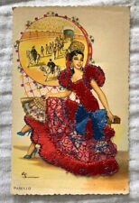 Vintage Postcard, Embroidered, Embroidery, Elsi Gumier Paseillo, Dancer, Spain picture