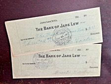 Jane Lew West Virginia WVA~The Bank of Jane Lew~Lot of 2 antique 1920s checks picture