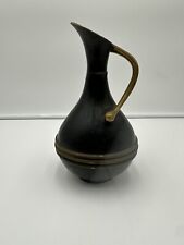 Hand Made Decorative Brass Pitcher Vase Made In Isreal 9” Tall picture