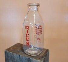 Rare ANTIQUE Glass Milk Bottle RICE'S DAIRY & CREAM • LAKE LUZERNE, NY 1QT ☆USA picture