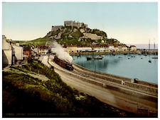 Channel Islands. Gorey and Mont Pride Castle. Vintage Photochrome by P.Z, Photo picture