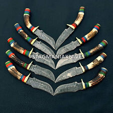 10 PCS Hand Forged Damascus Steel Hunting Frontier Knife Stag Antler Handle picture
