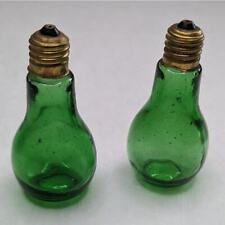 Vintage Salt and Pepper Shaker Set 1960s MCM Green Glass Lightbulbs picture