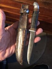 Vntg ROBESON SHUREDGE Hunting Leather Handle Fixed Blade Knife n ORGINAL Sheath picture