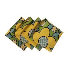 Vintage 70s MOD Flower Power Cloth Napkins Spring Summer Set of 4 Green Yellow picture