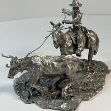 Hy LeVens Cowboy Horse Roping Longhorn Steer Signed Pewter Sculpture picture