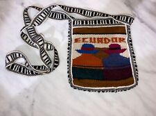Vintage Ecuador Woven Wool Two People Crossbody Souvenir Tote Shoulder Bag Purse picture