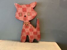 Vintage wooden Cat shelf sitter￼ painted Checkered (75) picture