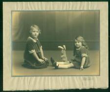 S15, 528-03, 1920s, Mounted Photo, 2 Children Posing with a Plush Bunny Rabbit picture