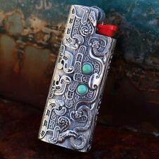 S925 Silver Lighter Case Cover Fits Bic J5 Lighter Retro Lighter Case Shell Gift picture