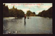 POSTCARD : WYOMING - LARAMIE WY - TROUT FISHING ON LITTLE LARAMIE RIVER 1913 picture