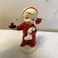 Vintage Napco Christmas Figurine Stocking Cap  Boy With Candle Red 4” Shaker picture