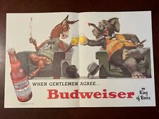Vtg BUDWEISER Poster -When Gentlemen Agree ~Democrat Donkey ~Republican Elephant picture
