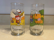 Vintage 1983 McDonald Camp Snoopy  16oz Glasses Charlie Brown Peanut Set of 2 picture
